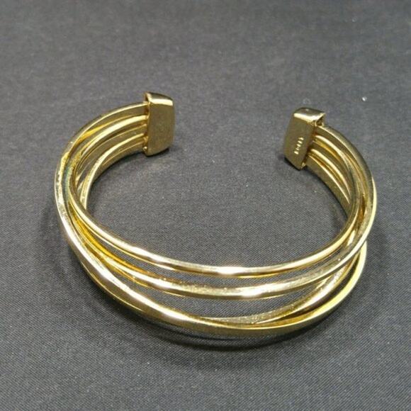 Monet Modern Open Cuff Bracelet, Layered Signed 5 3/4” Gold Tone - Picture 6 of 10